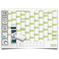 Abwischbarer Wandkalender 2024 Jahresplaner grün Format: 84,0x59,0cm DIN A1 - GEROLLT – Wandplaner, Jahreskalender, Poster Plakat - deutsch mit 4 Markern und Schwamm