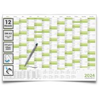 Abwischbarer Wandkalender 2025 Jahresplaner grün Format: 42,0x29,7cm – DIN A3 inkl. 1 Marker - GEROLLT – Wandplaner, Jahreskalender, korrigierbar Poster Plakat - deutsch