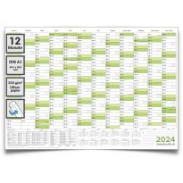 Wandkalender 2024 Jahresplaner grün premium Qualität Format: 84,0 x 59,0 cm DIN A1 - GEROLLT – Wandplaner, Jahreskalender, Poster Plakat - deutsch