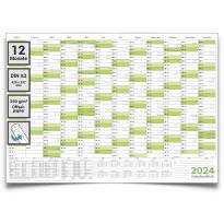 Wandkalender 2024 Jahresplaner grün premium Qualität Format: 42,0 x 29,7 cm – DIN A3 - GEROLLT – Wandplaner, Jahreskalender, Poster Plakat - deutsch