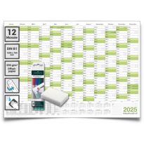 Abwischbarer Wandkalender 2025 Jahresplaner grün Format: 100x70cm – DIN B1 inkl. 4 Marker - Schwamm GEROLLT – Wandplaner, Jahreskalender, Kalender, groß korrigierbar Poster Plakat - deutsche Sprache -