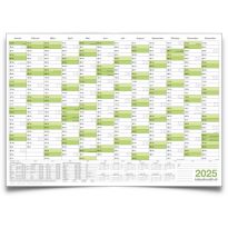Abwischbarer Wandkalender 2025 Jahresplaner grün Format: 100x70cm – DIN B1 inkl. 4 Marker - Schwamm GEROLLT – Wandplaner, Jahreskalender, Kalender, groß korrigierbar Poster Plakat - deutsche Sprache -