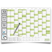Wandkalender feucht abwaschbar 2025 Jahresplaner grün Format: 59,4x42,0cm DIN A2 inkl. 1 Marker - GEROLLT – Wandplaner, Jahreskalender, Kalender, Poster Plakat - deutsch