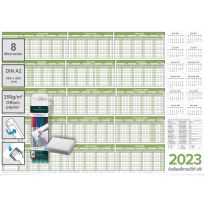 PERSONALPLANER URLAUBSPLANER 2023/24, feucht abwischbar 59,4 x 42,0 CM für 8 Mitarbeiter grün mit 4  non-permanent Markern