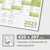 Abwischbarer Wandkalender 2023 Jahresplaner grün Format: 42,0x29,7cm – DIN A3 inkl. 4 Marker - GEROLLT – Wandplaner, Jahreskalender, korrigierbar Poster Plakat - deutsch