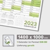 Wandkalender XXL 2023 grün Jahresplaner premium Qualität Format: 140 x 100 cm DIN B0 - GEROLLT – Wandplaner, Jahreskalender, Kalender, Poster Plakat - deutsch