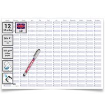 Gigatime Dauerkalender,  groß, DINA1 84,0 x 59,4 cm, 250 gr. Premium Qualitätspapier, feucht abwischbar, praktisch und schön mit Marker