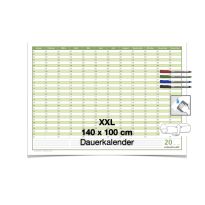 XXL Dauerkalender, super groß, DIN B0 140 x 100 cm, 250 gr. Premium Qualitätspapier, feucht abwischbar mit 4 Faber-Castell non-permanent Markern