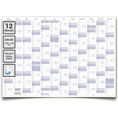 Gigatime XXL Wandkalender Jahresplaner 2025 – Papierkalender, 140x100cm, DIN B0, Deutsch, Perfekt für Büro und Zuhause, Premium Qualitätspapier