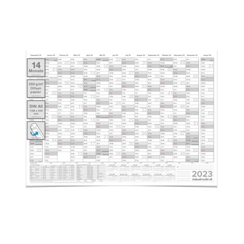 XL Wandkalender 2023 mit 14 Monaten Übersicht Jahresplaner grau Format: 118,8x84,0cm DIN A0 GEROLLT – Wandplaner, Jahreskalender, Poster Plakat - deutsch