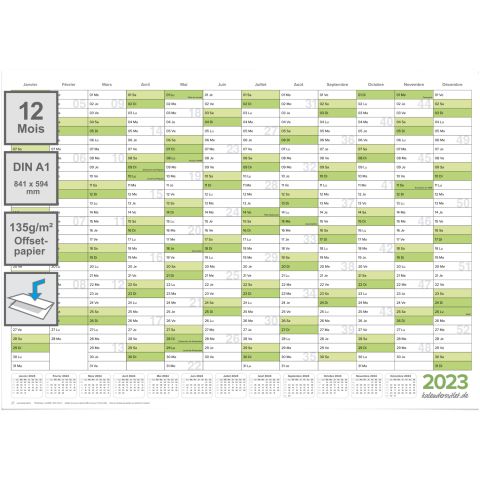 Calendrier mural/planificateur annuel vert XL 2023 grand format A1