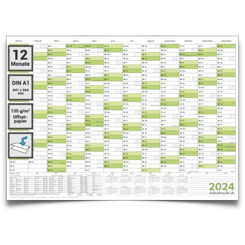 Wandkalender 2024 Jahresplaner Format: 84,0 x 59,0cm DIN A1 - GEFALTET – Wandplaner, Jahreskalender, Kalender, Poster Plakat - deutsch