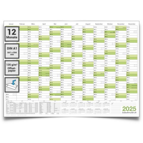 Wandkalender 2025 Jahresplaner Format: 84,0 x 59,0cm DIN A1 - GEFALTET – Wandplaner, Jahreskalender, Kalender, Poster Plakat - deutsch