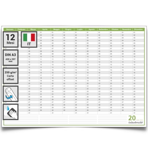 Calendari del genere «perpetuo» A3  42,0 x 29,7cm lavabile, arrotolato