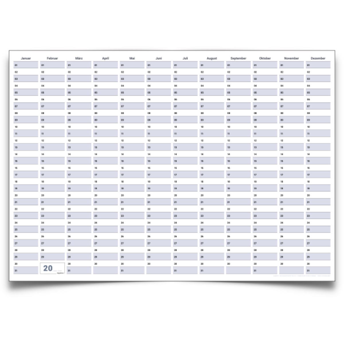 Dauerkalender / Geburtstagskalender Format DIN B0 140,0 x 100,0 cm mit Marker dauerhaft wiederverwendbar, Jahresplaner abwischbar - deutsch