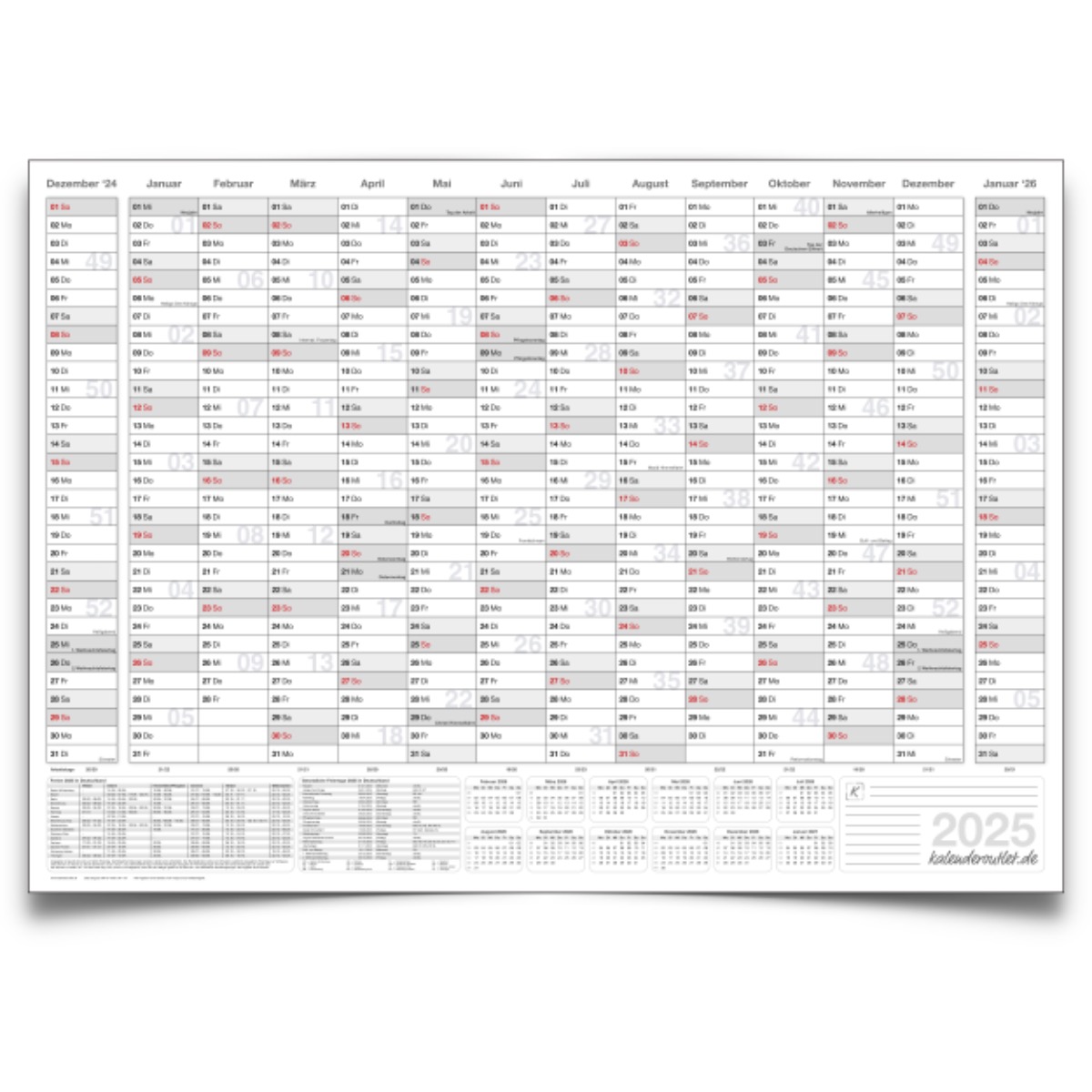XL Wandkalender 2027 mit 14 Monaten Übersicht Jahresplaner grau Format: 118,8x84,0cm DIN A0 GEROLLT – Wandplaner, Jahreskalender, Poster Plakat - deutsch