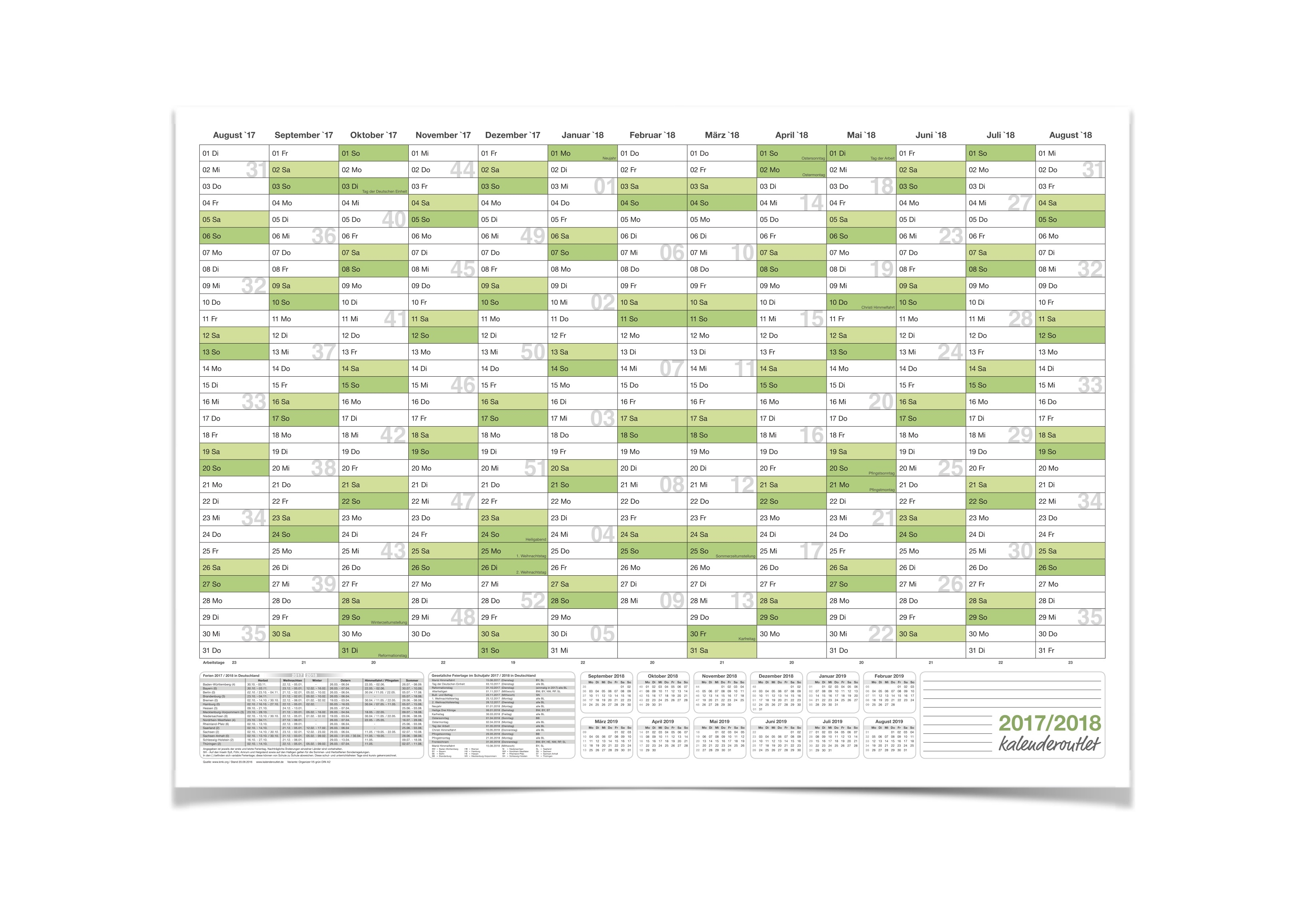 Schulkalender, Schuljahresplaner,Schülerkalender 2017/18 DIN A1 84,1 x 59,4 cm gefaltet