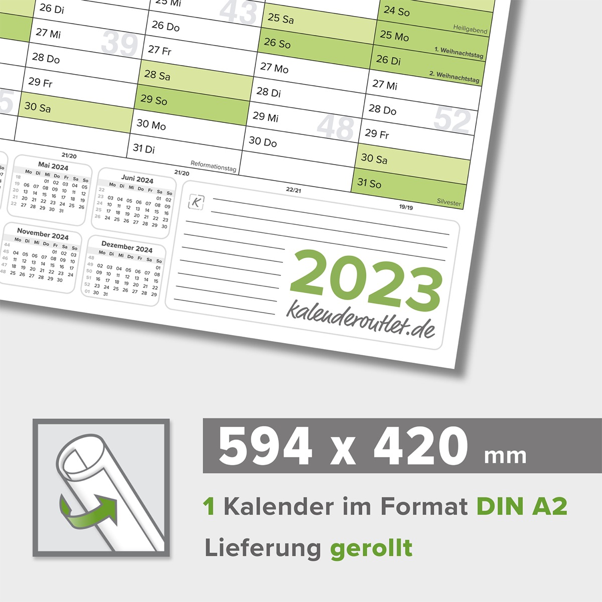 Wandkalender 2023 Jahresplaner Format: 59,4 x 42,0cm – DIN A2 - GEFALTET – Wandplaner, Jahreskalender, Kalender, Poster Plakat - deutsch